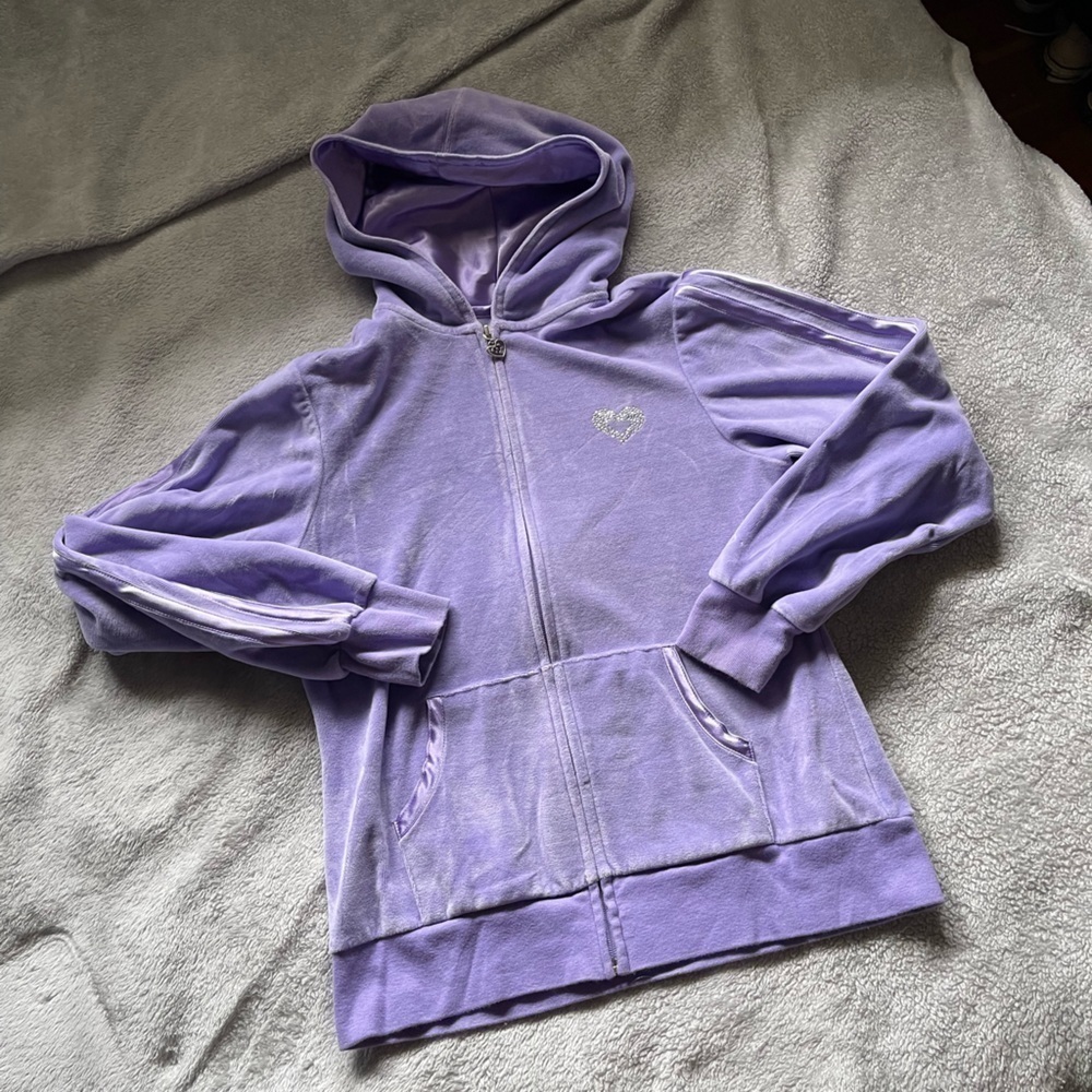 Vintage Y2K Rhinestone Lavender Velour Track Jacket